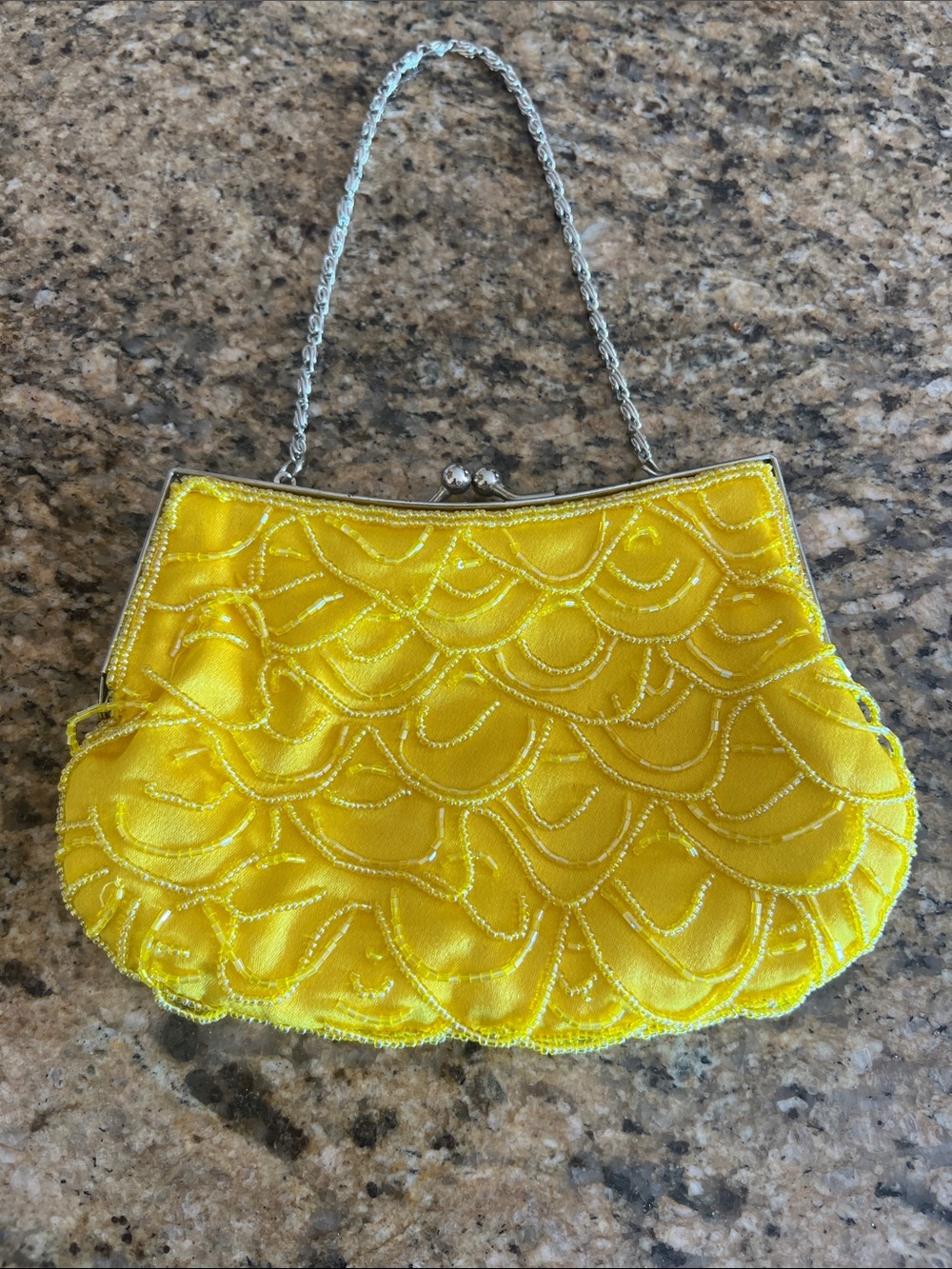 Bijoux Terner Yellow Beaded Evening Clutch with Chain 💛